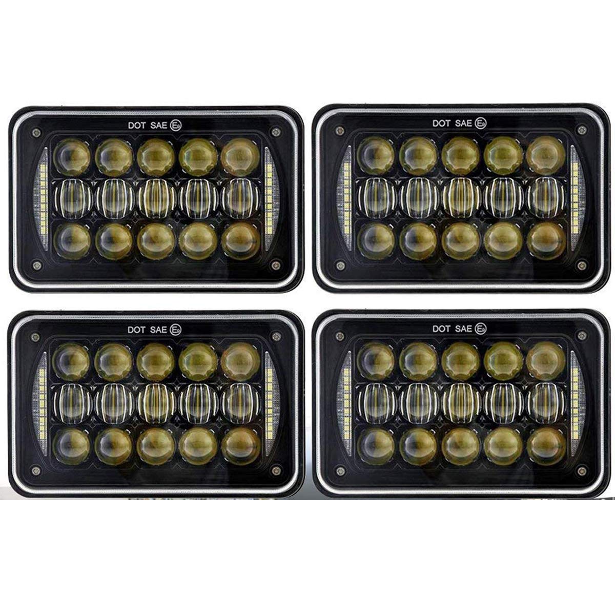 Otps 4Pcs 4X6 60W Rectangular LED Headlights H4 Plug for H4651 H4652 H4656 H4666 H4668 H6545 Kenworth T800 T400 T600 Peterbilt 357 378 379 FREIGHTLINER 112 120