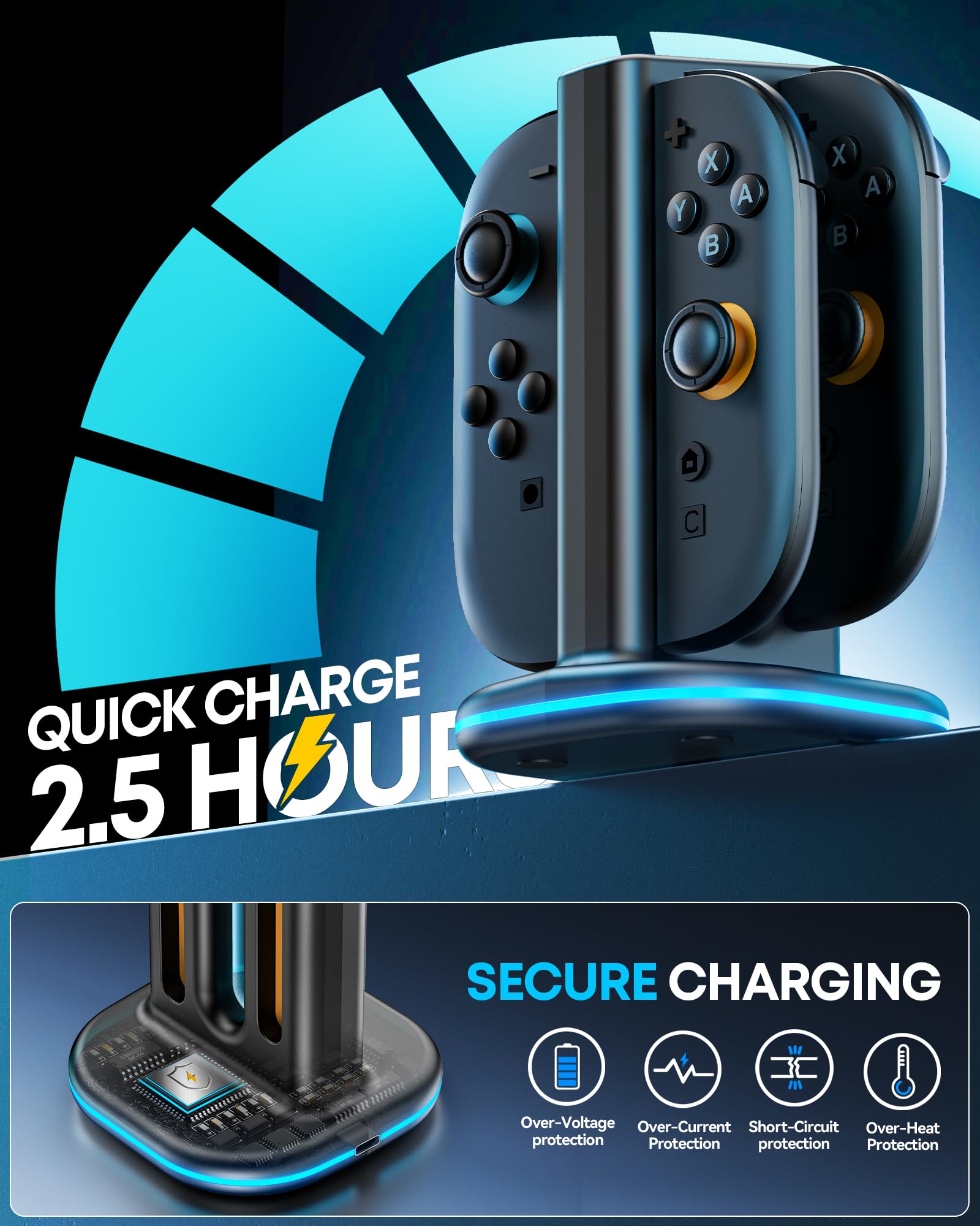 Chargeur Manette Switch 2 pour Joy-Con 2, Station de Charge Joycon 2 avec Effets RVB, Indicateurs de Charge Intelligents, Accessoires et Rangement (Non Compatible avec Manettes Switch Originales/OLED)