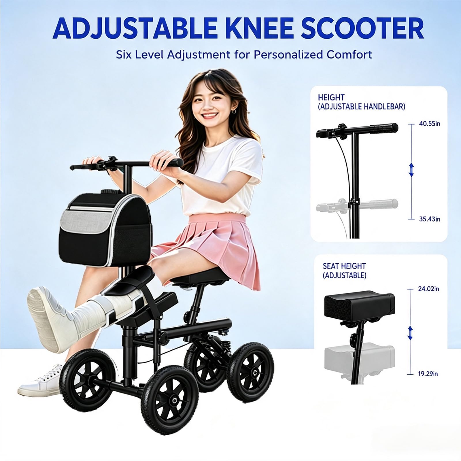 Scooter ortopédico para Lesiones, Rodilla Ajustable y Capacidad de 150 kg