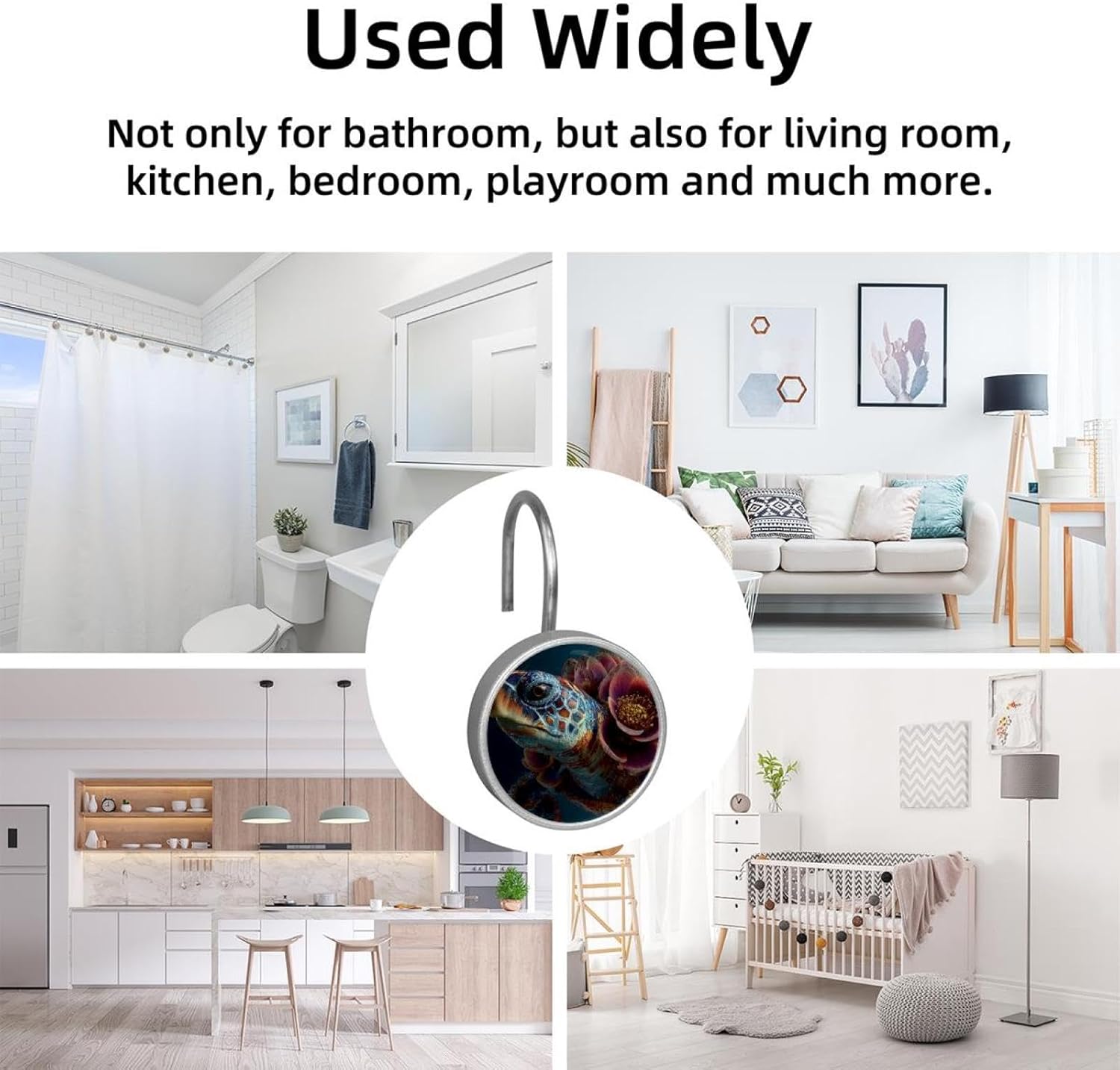 12PCS Sea Turtle Flower Shower Curtain Hooks Metal Rust Resistant Decorative Shower Curtain Hooks Bathroom Decorations