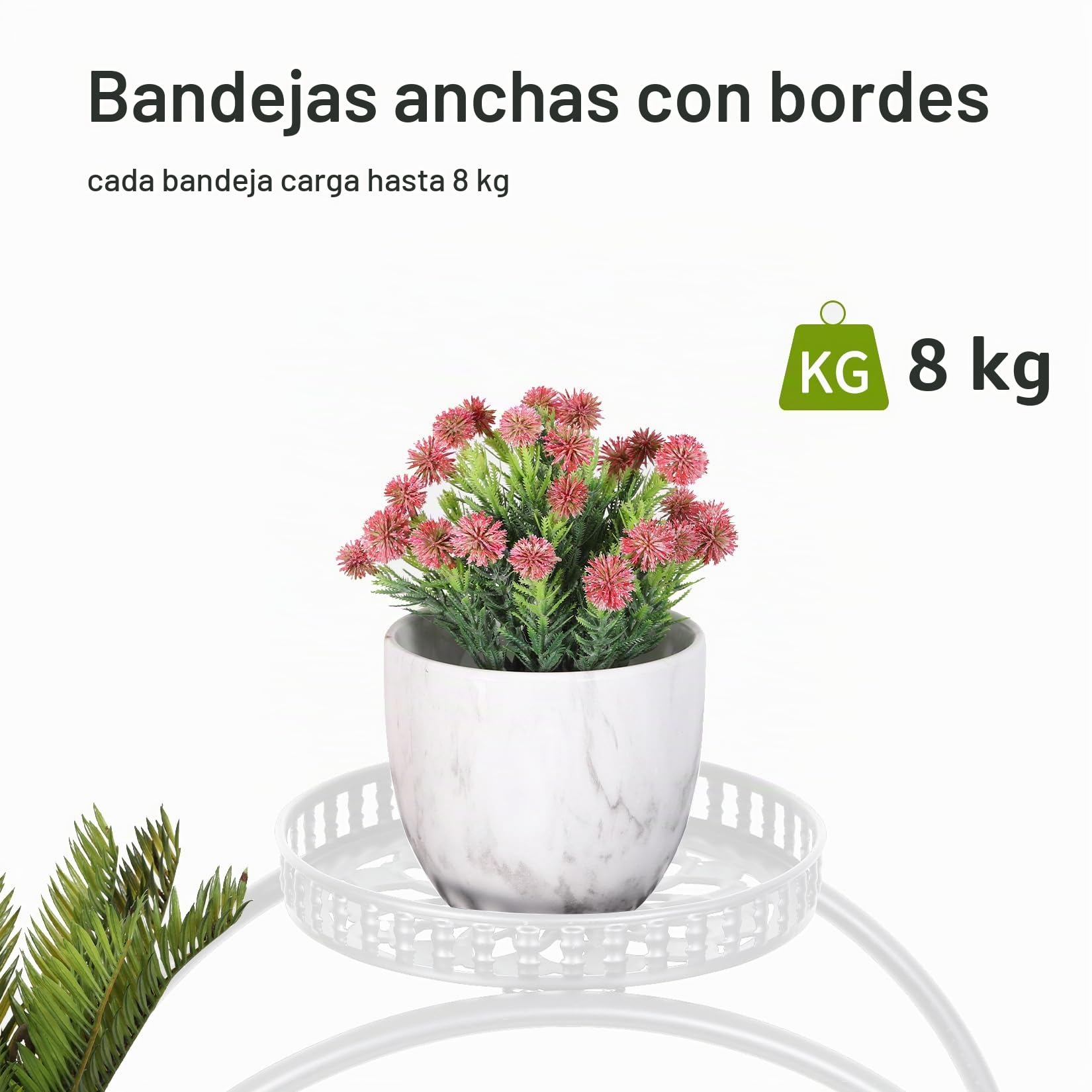 unho Estanteria para Macetas de Metal con Ruedas, Soporte para Plantas de 6 Niveles con Ruedas Universales Soporte Macetas Exterior Interior para Salón Balcón Terraza Patio, Blanco