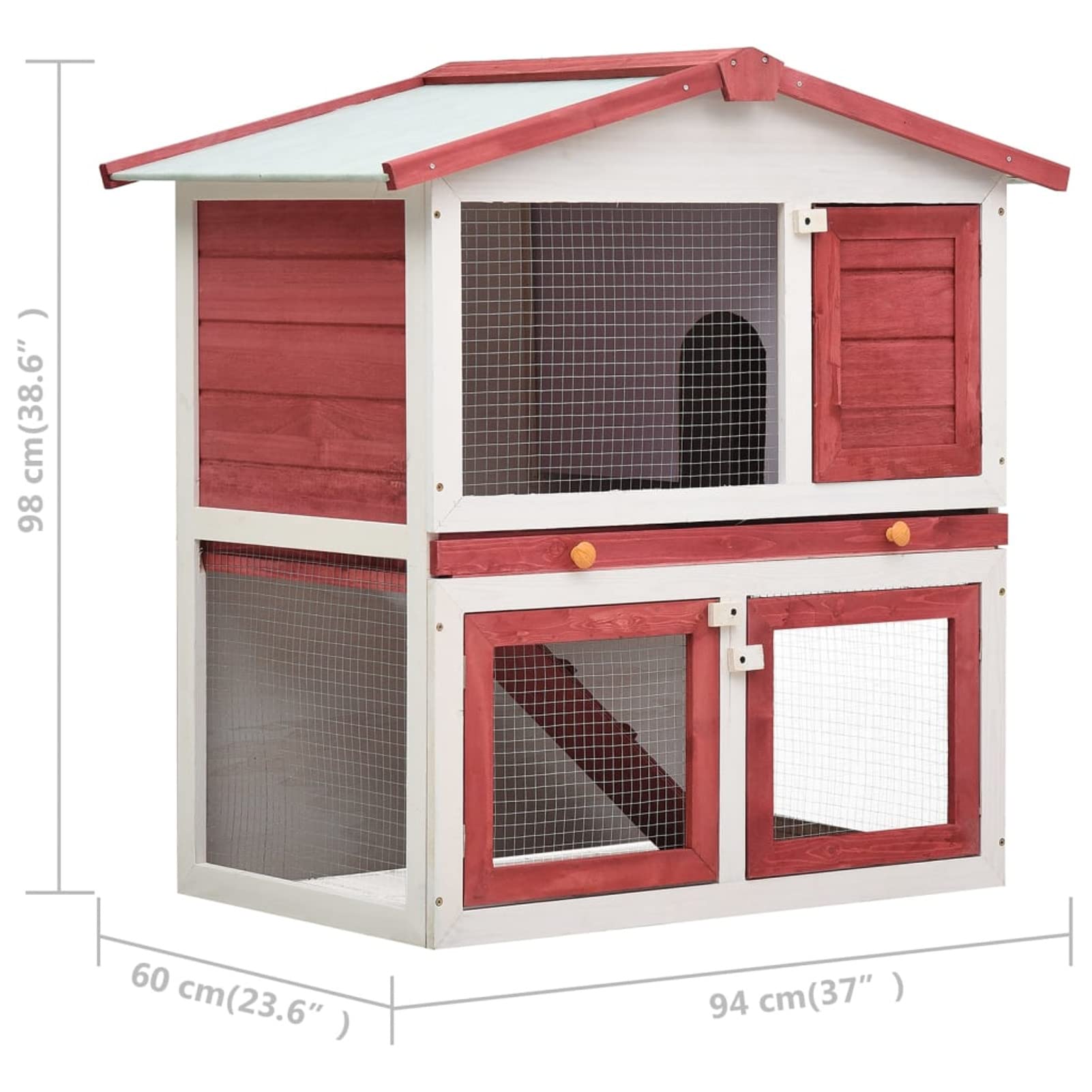 Jaula conejera con 3 Puerta, Jaula Cobaya, Jaulas para Conejos, Jaula Hamster, Casa Conejo, Casita Conejo, Conejo,s Madera Rojo