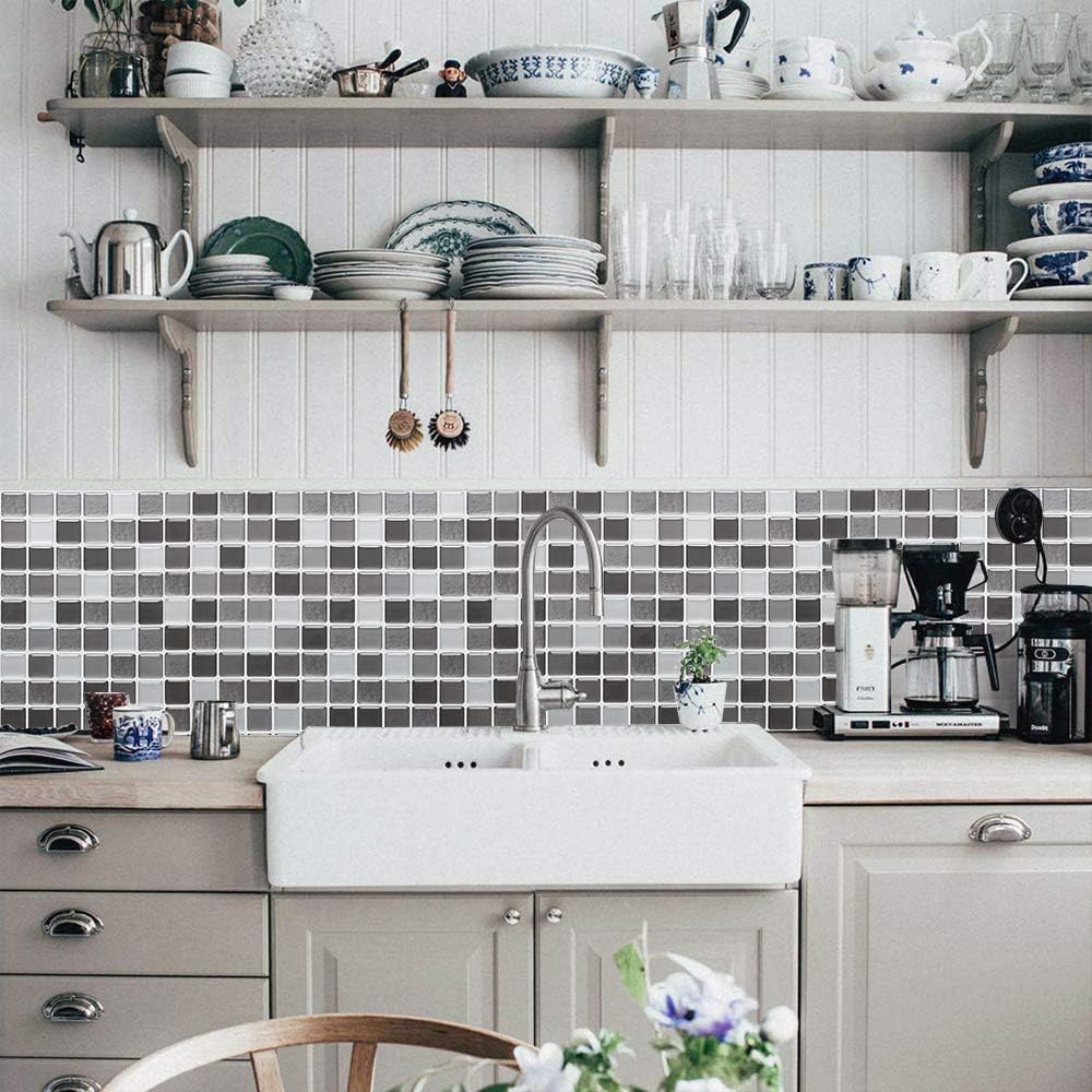 Piastrelle Adesive 3D Per Cucina E Bagno – Effetto Mosaico In PVC Grigio, Impermeabile, Facili Da Applicare