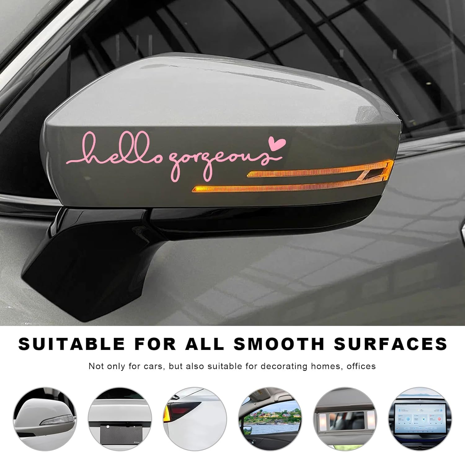 2 PCS Hello Gorgeous Rearview Mirror Decal, Beautiful Car Mirror Sticker Self Affirmation Decal with Heart, Inspirational Remainder Decor for Car Laptop Water Bottle (Pink) - Image 5
