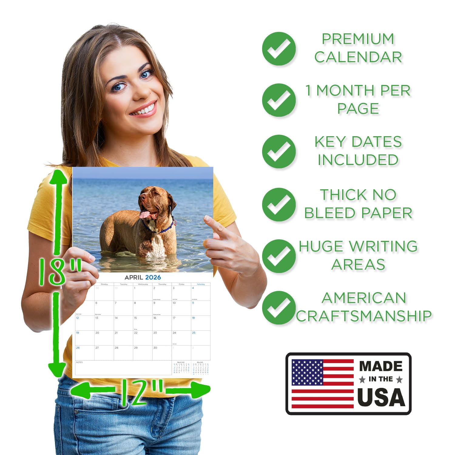 Calendario mensual de pared 2024 2025 de raza de perro, abierto de 12 x 18 pulgadas, papel grueso que no se corre, regalo, planificador académico para profesores, organizador y planificación,
