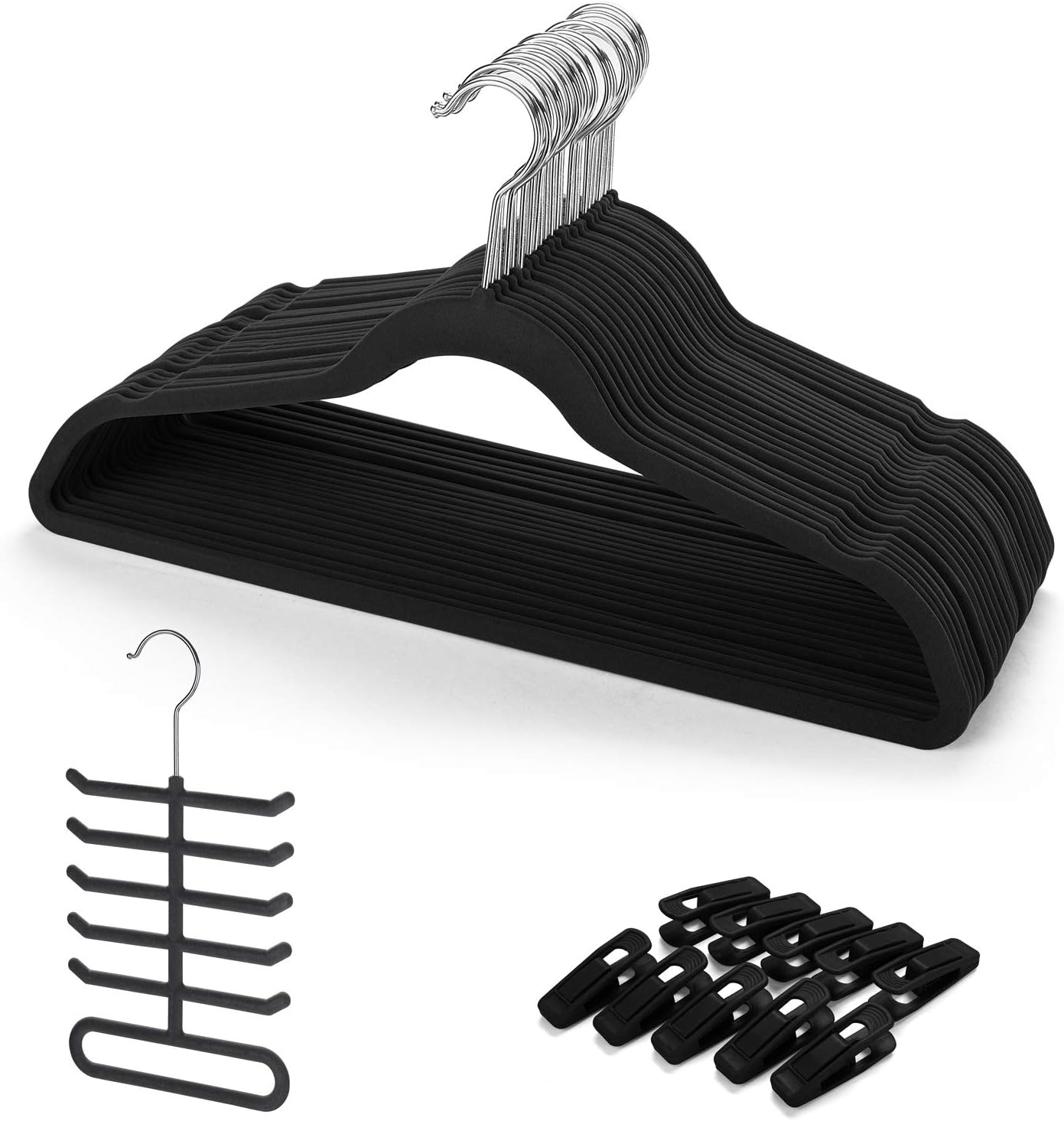 HOUSE DAY Black Velvet Hangers 50 Pack Non Slip Felt