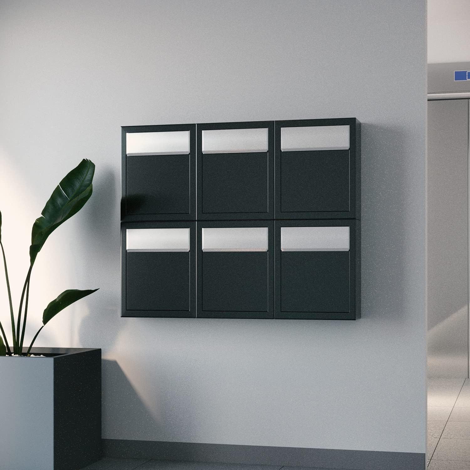 Base - Contemporary Wall-Mounted Mailbox in Black with Stainless Steel Flap
