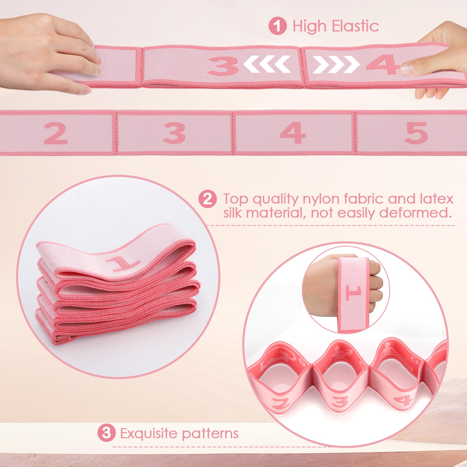 2 Cinghie Elastiche Per Yoga E Pilates 90x4 Cm, Fascia Elasticizzata Per Stretching Con 8 Anelli (Rosa)