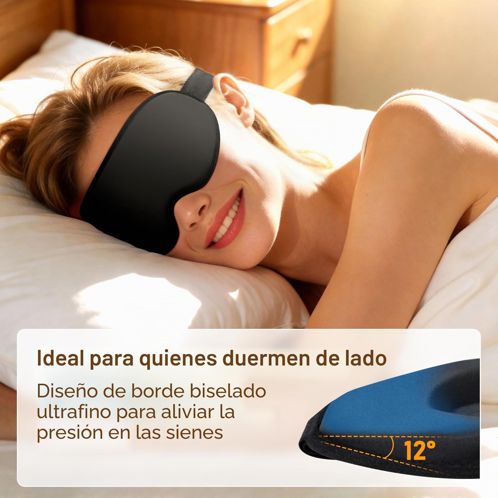Gritin Anti-Luz Antifaz para Dormir para Mujer y Hombre, 3D Máscara Ultrasuave y Cómoda Adjustable, Diseño Ergonómico, Sin Presión Ocular Adecuado para Dormir de Lado, Ideal para Dormir y Viajar