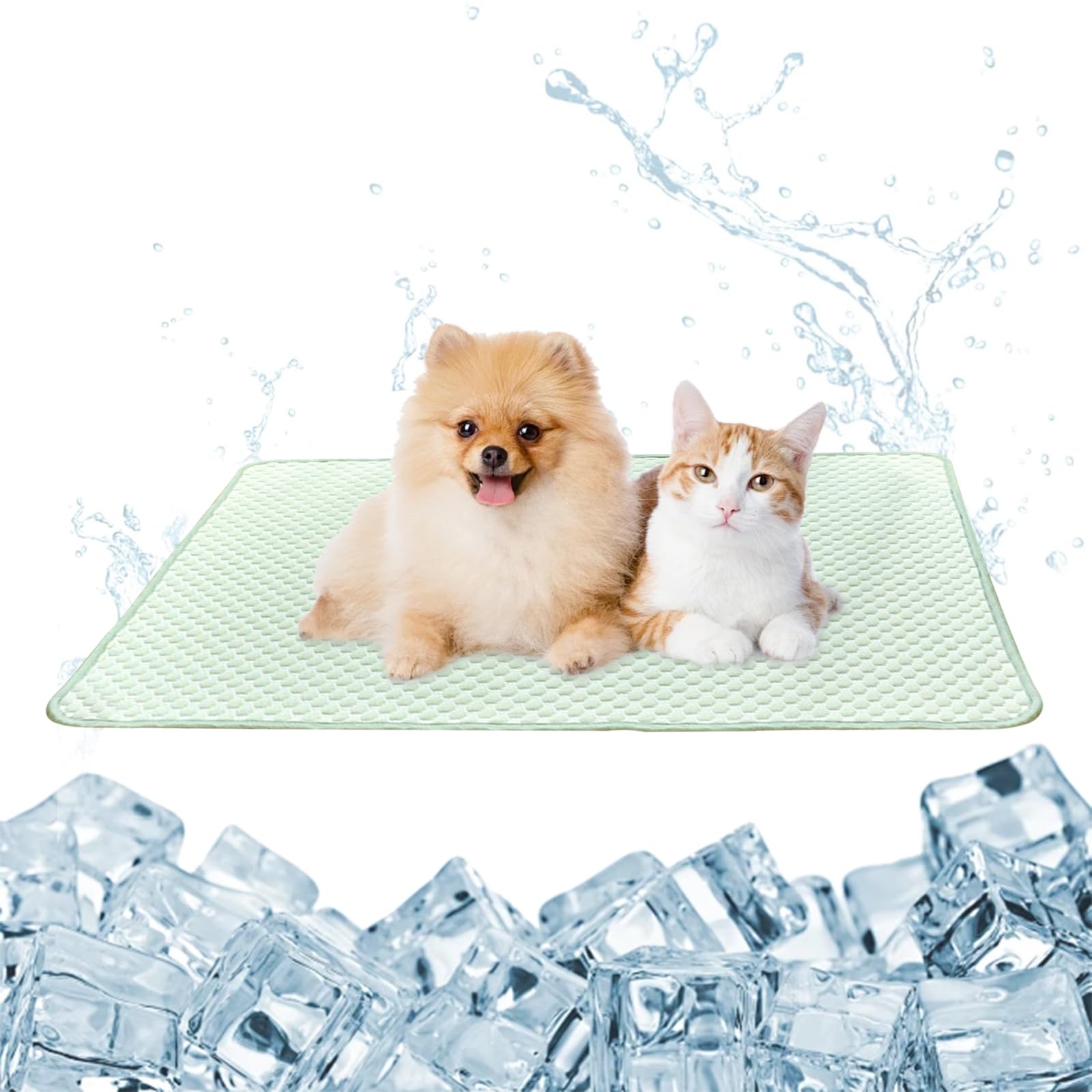 Cooling Mat for Dog and Cat, 60 x 45 cm Cooling Dog Bed, Ice Fibre Dogs, Foldable Mat Dogs for Summer for Home Travel or Car, Green