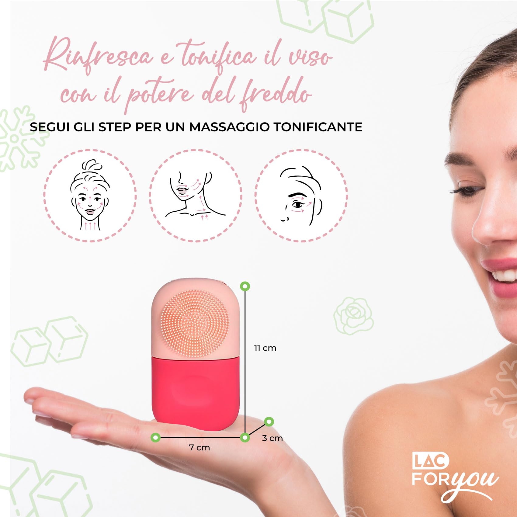 LAC FOR YOU Ice Roller Viso - Rullo Ghiaccio + Spazzola Pulizia Viso - Skincare Accessori per Ridurre il Gonfiore e Restringere i Pori