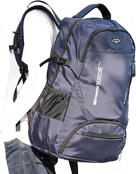 80L Large Travel Backpack for Men & Women, Lightweight Water-Resistant Hiking Backpack with Shoe Compartment, Foldable Daypack Rucksack for Travel Camping College Blue