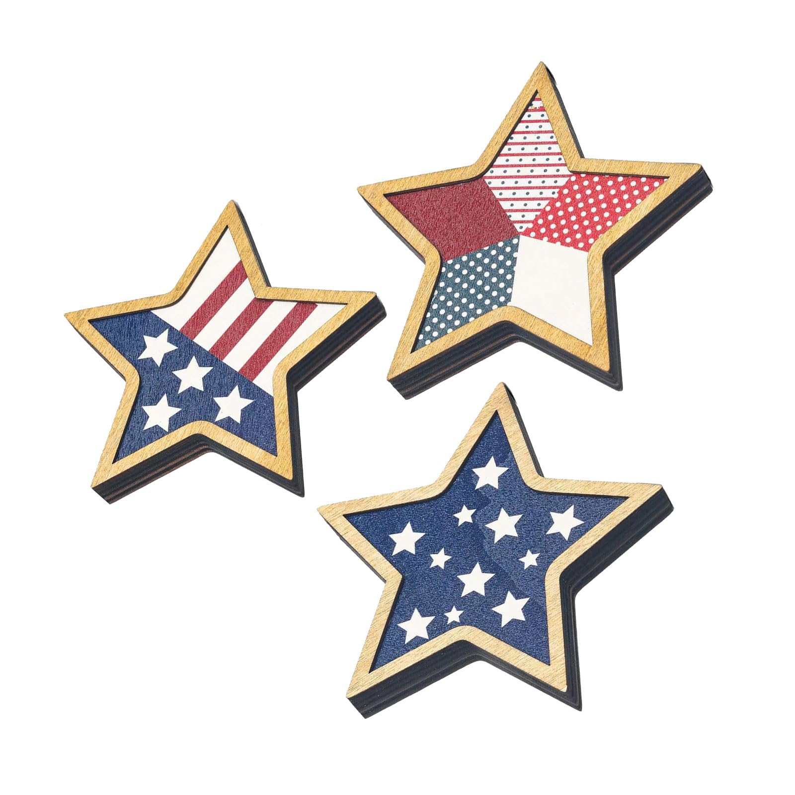 Tsophreniq Farmhouse Inspired Stackable Wood Star Decorations 3PCS in Red White and Blue for Festive Occasions Themed Ornaments