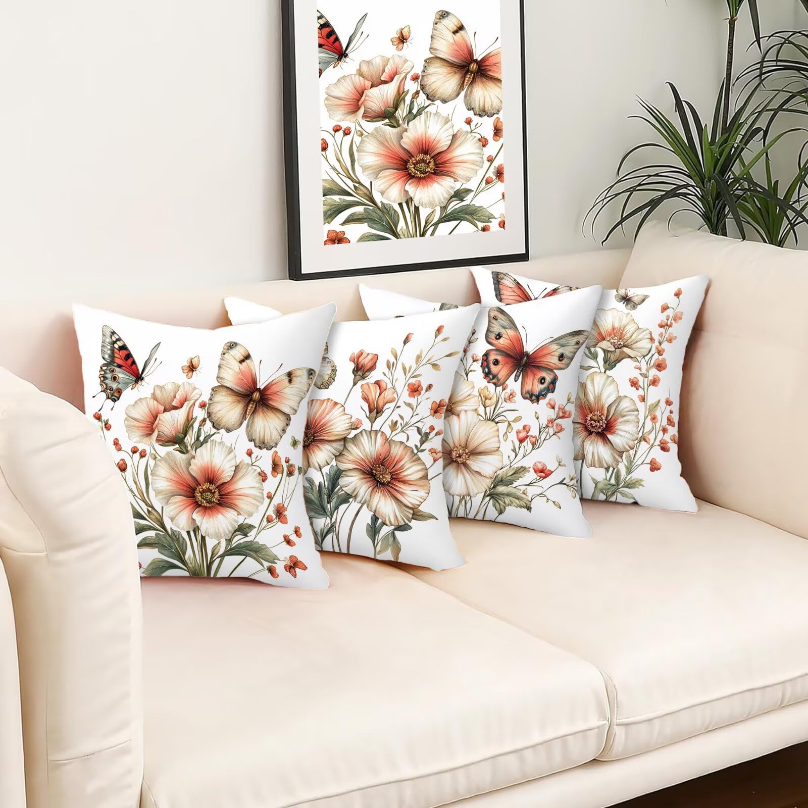 Kissenbezug 55x55 Weiß 4er Set Samt Kissenbezüge Blume Zierkissenbezug Kissenhülle Dekorative Weiche Quadratische Dekokissenbezug Sofakissenbezug Couchkissen für Deko Schlafzimmer Wohnzimmer I-89