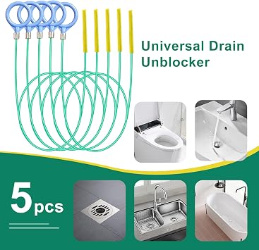 35 Inch Drain Snake Sink Unblocker Tool (5 Pack) – Heavy Duty Flexible Metal Drain Unblocker with Reinforced Micro Hooks for Unblocking Bathroom Sink, Shower, Bathtub Hair Clogs