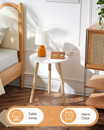 Miniatura 13 de Apicizon Juego de 2 mesas auxiliares redondas, mesa auxiliar blanca para sala de estar, dormitorio, espacios pequeños, mesa auxiliar Morden Oro,1