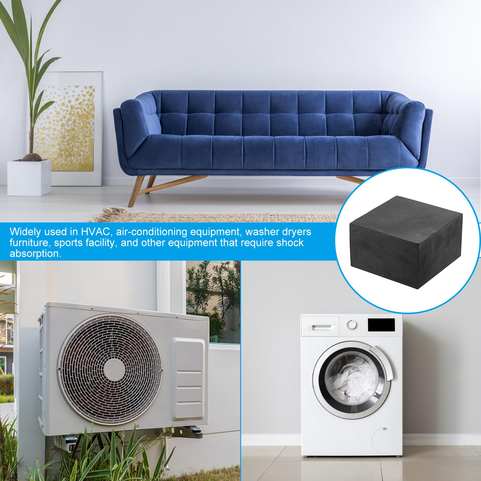 PATIKIL Tappetini in Gomma Antivibranti, 2pz Tappetini Antivibranti Quadrati 3,94" x 3,94" x 2,4" per Condizionatori d'Aria HVAC, Compressori d'Aria, Lavatrici, Asciugatrici, Nero