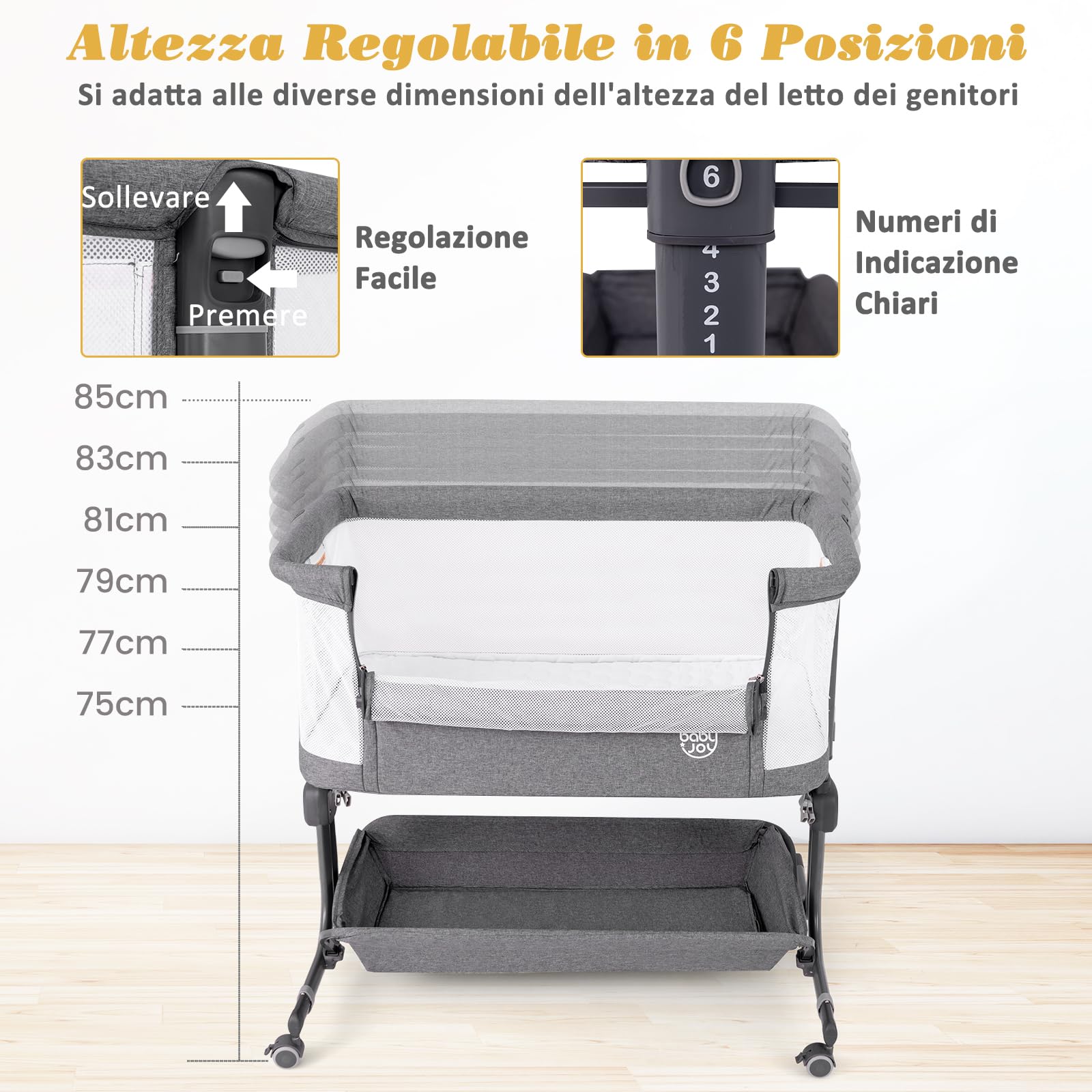 RELAX4LIFE Cuna Colecho Bebé con 6 Alturas Ajustables, Colchón, Cesta de Almacenamiento y Ruedas Bloqueables, Cunas para Bebés con Bolsa de Transporte para Bebes 0-6 Meses (Gris)