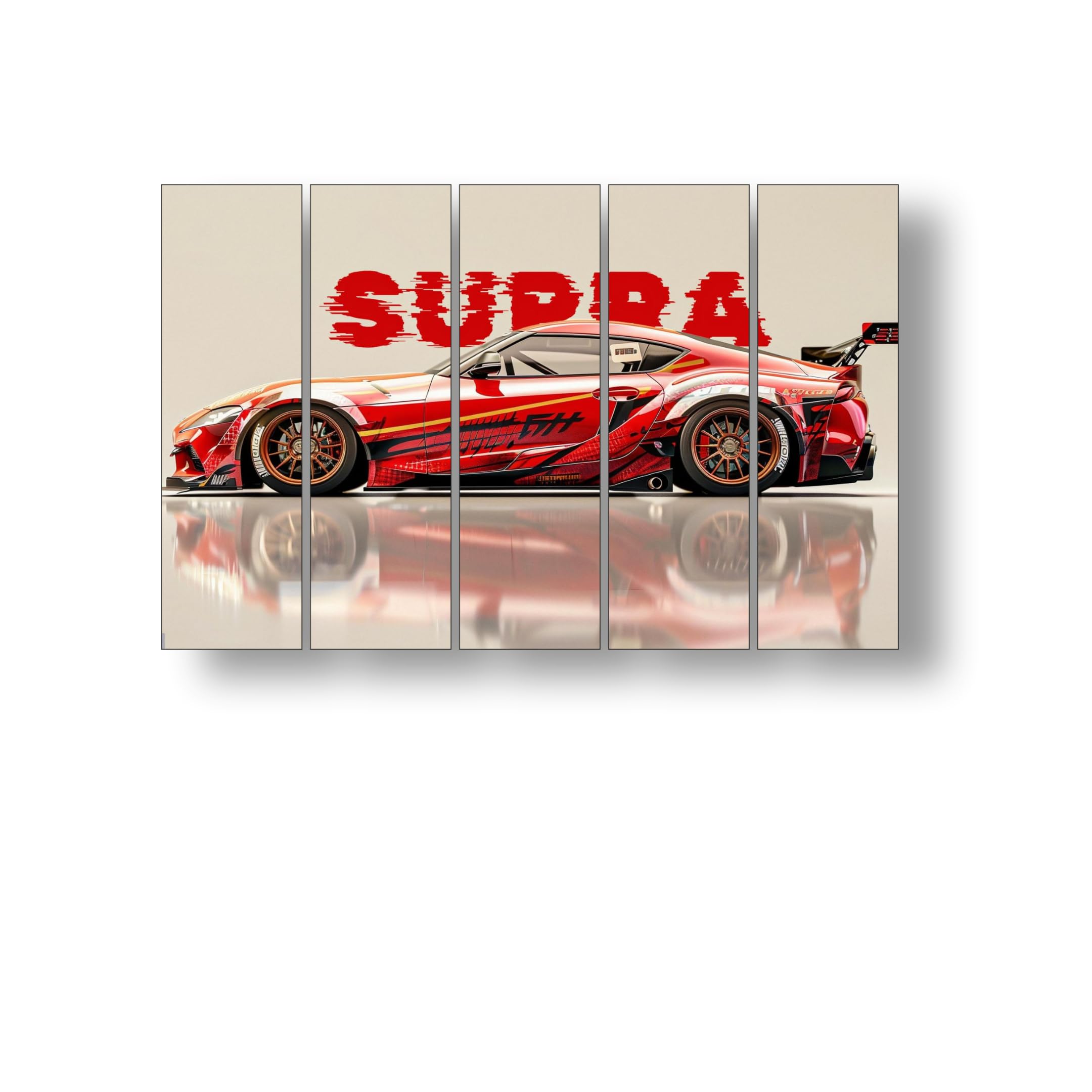 DAKSHESTRY ARTWORKS Supra 5 Panel Wall Art | 36x18 Inch Glossy MDF Wall Frame Set | Ready to Hang Modern Car Wall Decor for Living Room, Bedroom & Office-image-13
