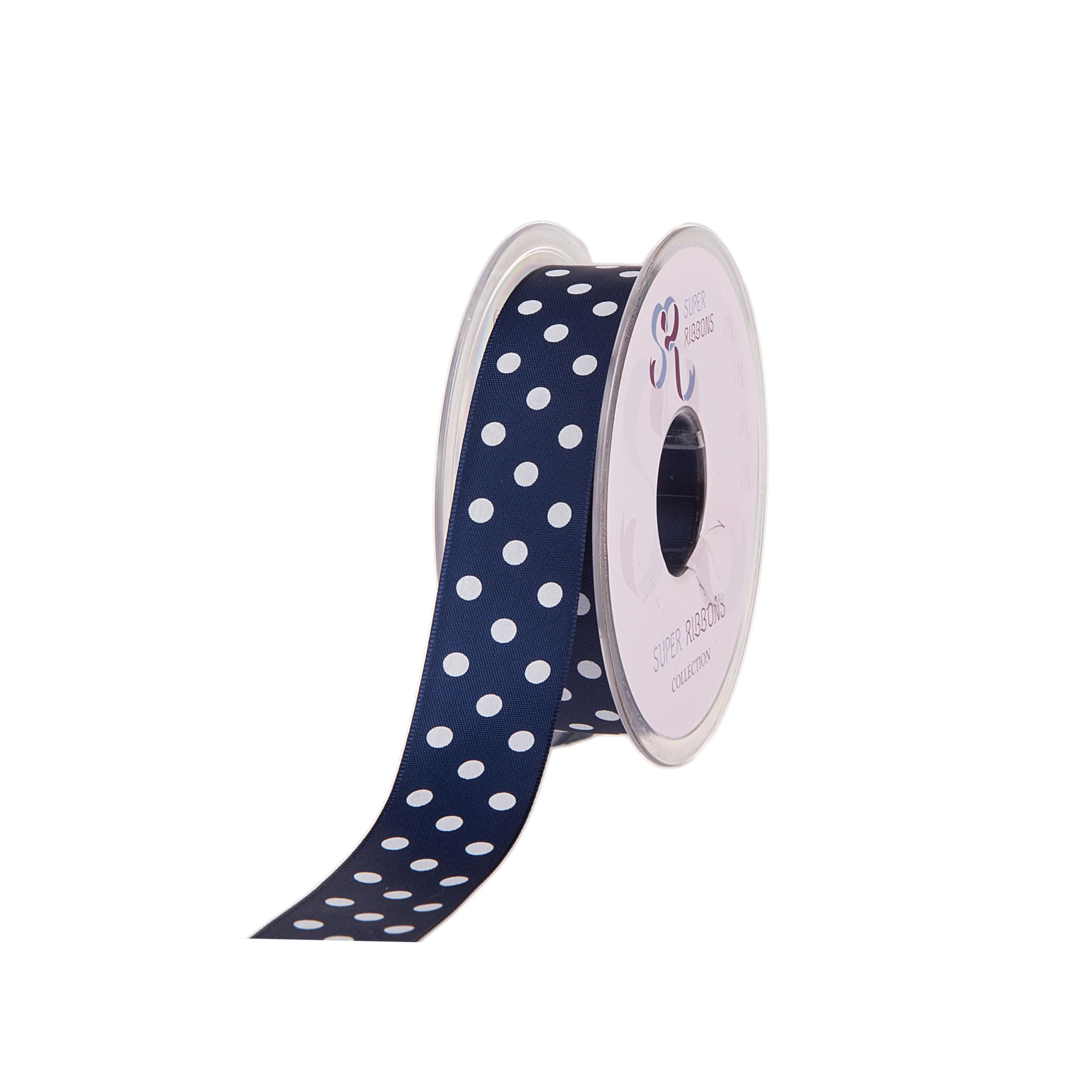SUPER RIBBONS®™ Full Reel 38mm Polka Dot/Spotty Satin Ribbon, 20 Metres on Reel- Navy