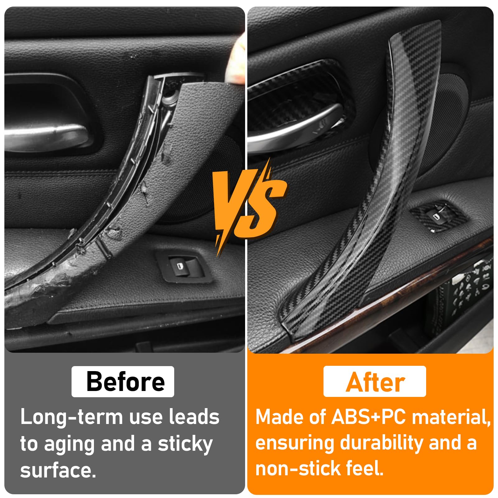Jaronx - Manija de puerta compatible con BMW serie 3 E90/E91/E92/E93 2004-2011, 6 manijas de repuesto para puerta interior izquierda/derecha para 320i, 323i, 325i, 328i, 330i, 335i (patrón de fibra de