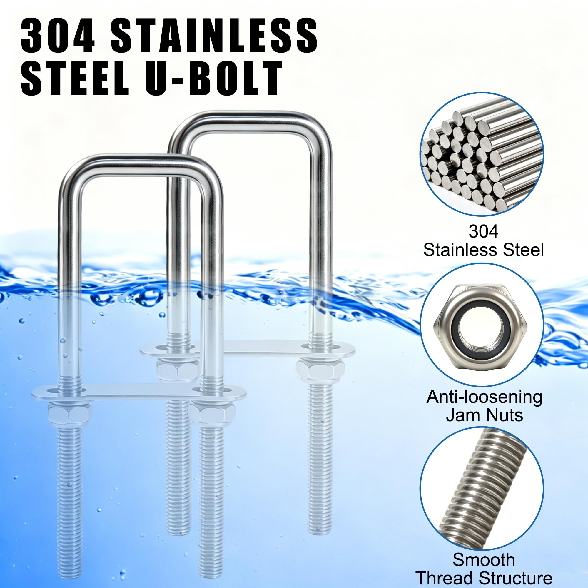 M10 Stainless Steel U-Bolts - 4 Sets -2