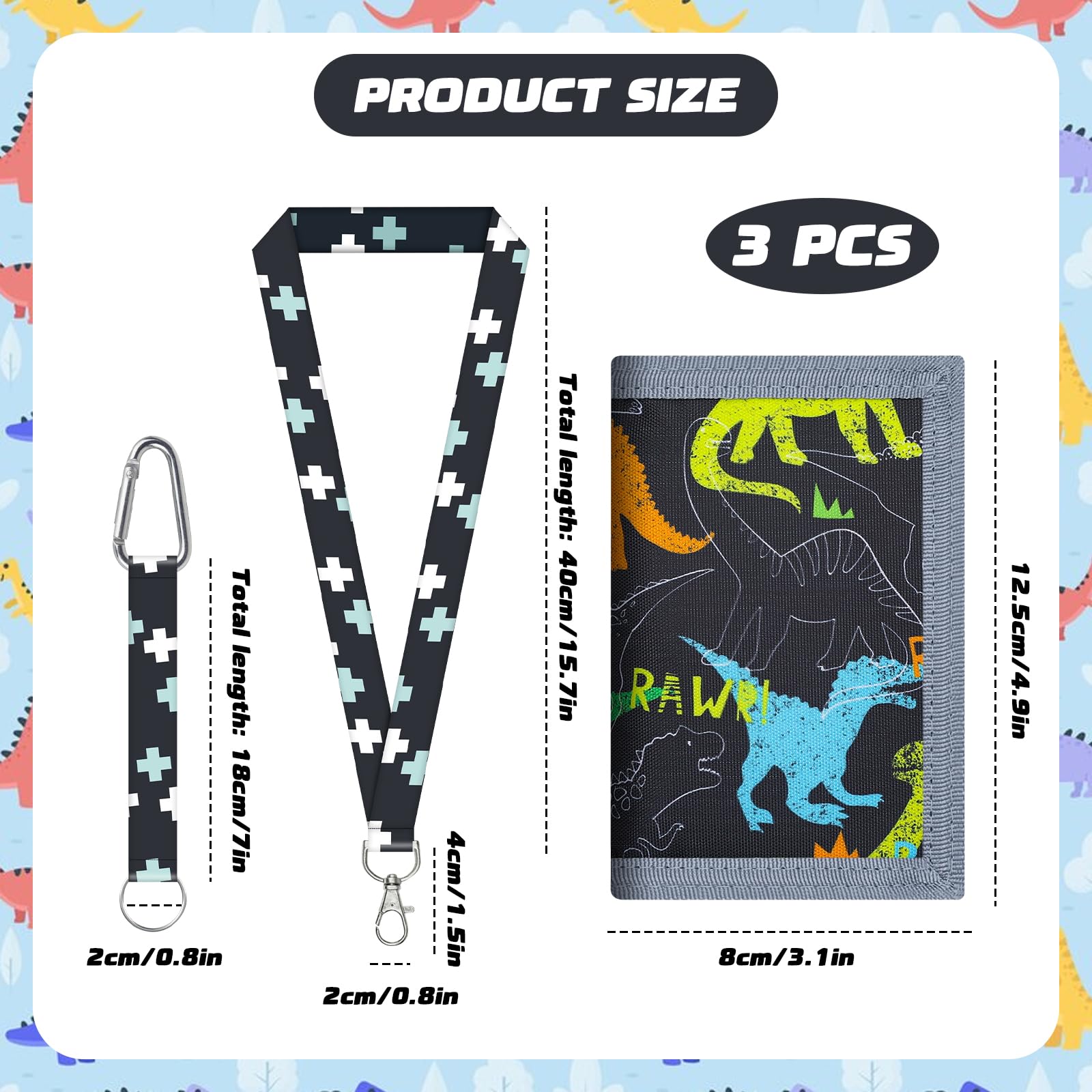PLUSHCEWT Dinozaur dziecięcy portfel, wodoodporny portfel z zamkiem błyskawicznym Trifold, oryginalny portfel dla chłopców i dziewcząt, prezenty urodzinowe dla dzieci od 4 do 18, B, as shown