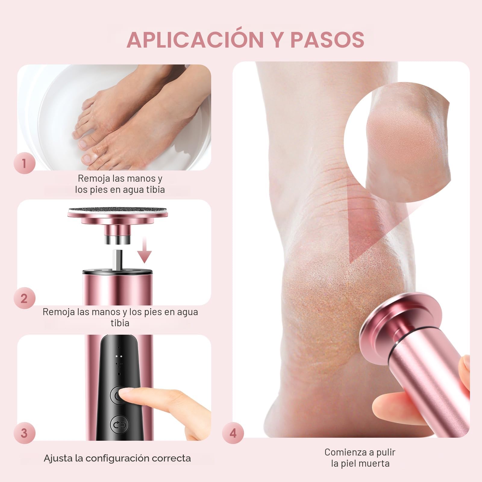 Lima Electrica pies Durezas, lima eléctrica recargable para pies, con hojas reemplazables de papel abrasivo, 6 velocidades para talones agrietados, callos, piel muerta (oro rosa)