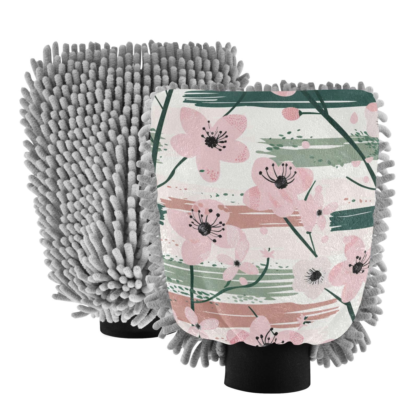 Cherry and Green Stripes Car Wash Mit Scratch-Free Wash Mitts for Cars Car Washing Supplies