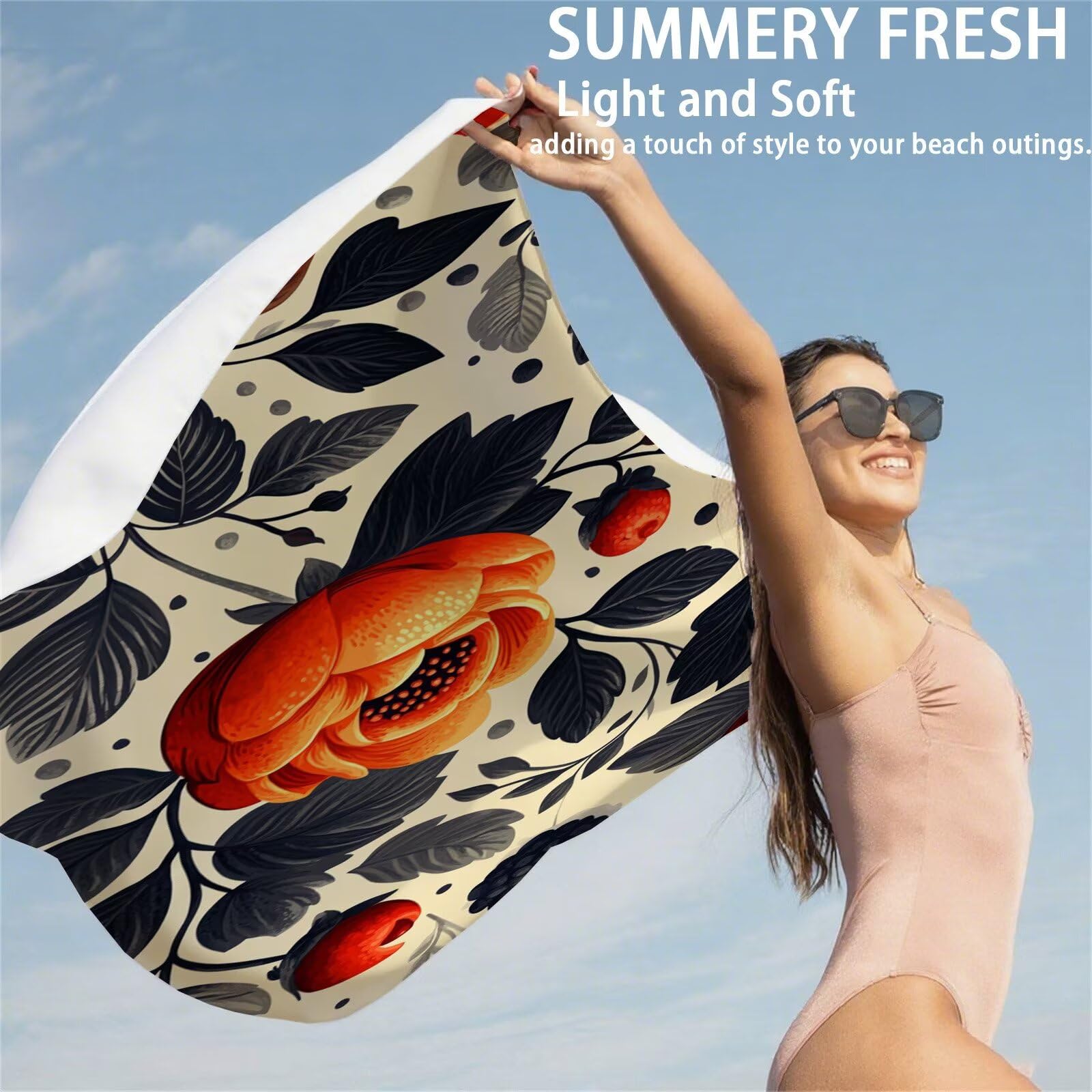 Ręcznik plażowy z mikrofibry 90 x 200 cm prześcieradło plażowe przeciw piaskowaniu kwiat ręcznik plażowy XXL fabryczny ręcznik plażowy szybkoschnący, miękki i bardzo chłonny szybkoschnący do podróży