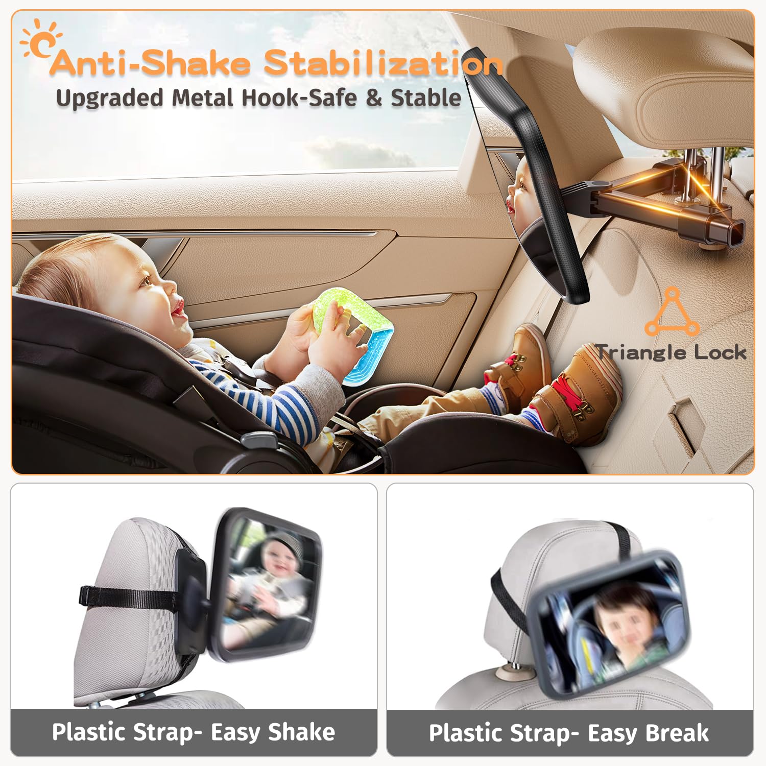 Specchietto Retrovisore Bambini Poggiatesta Auto, 100% Infrangibile Specchio Auto Neonato Sedile Posteriore, Specchio Macchina Neonati Sedile Posteriore, Rotazione a 360° Accessori per auto da viaggi