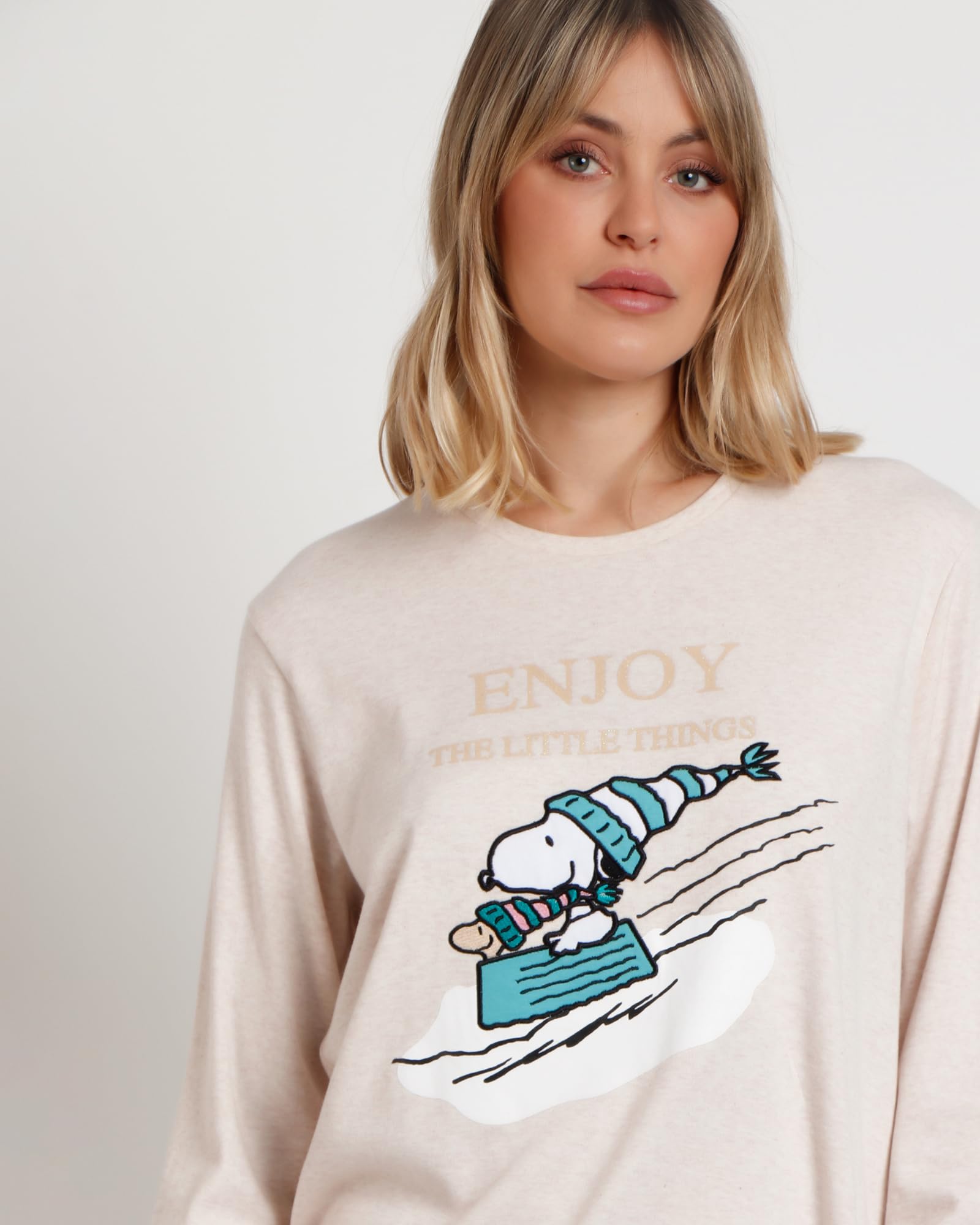Peanuts Pijama Manga Larga Let It Snow para Mujer