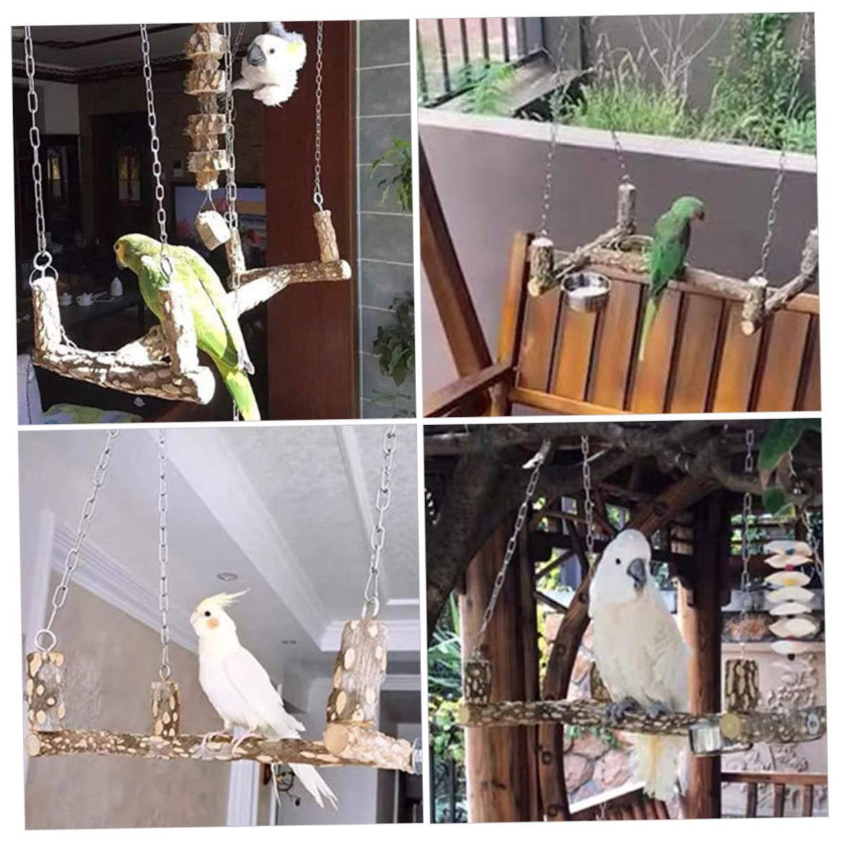 UPKOCH Perchoir Naturel pour Perroquets avec Balançoire Suspendue Activité et pour Oiseaux de Compagnie Accessoire Amusant et Stimulant pour Perroquets Couleur Couleur Aléatoire