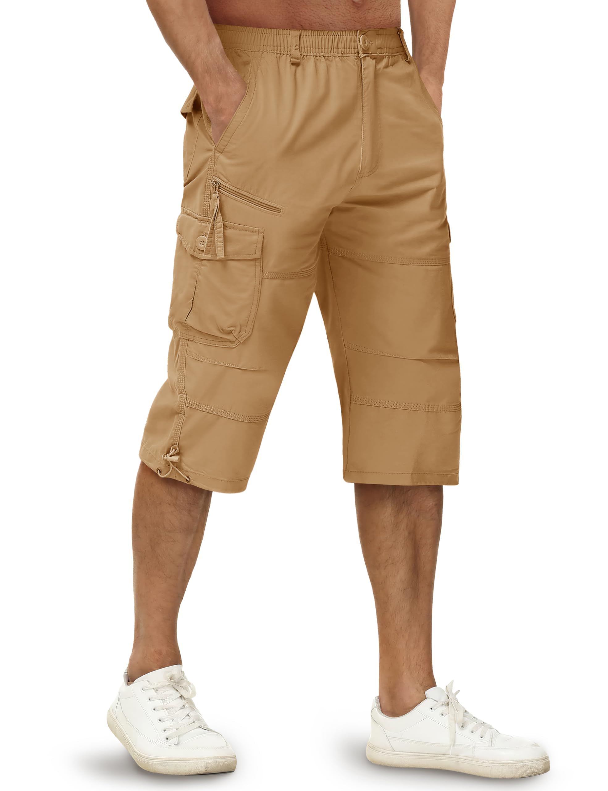 TACVASEN Hombres 100% Algodón Pantalones Cortos de Carga 3/4 Casual Pantalones Cortos Militares al Aire Libre con Muchos Bolsillos