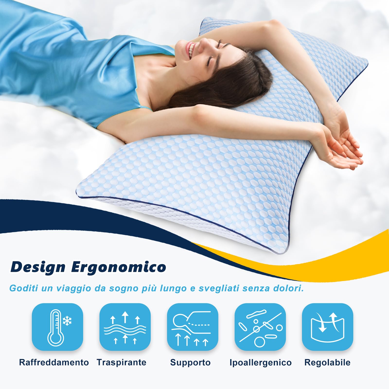 Cuscino Letto, Cuscino Memory Foam, Guanciale Refrigerante Cuscino Cervicale Cuscino Viene Fornito Con federa Lavabile e Sacco Imbottito Regolabile
