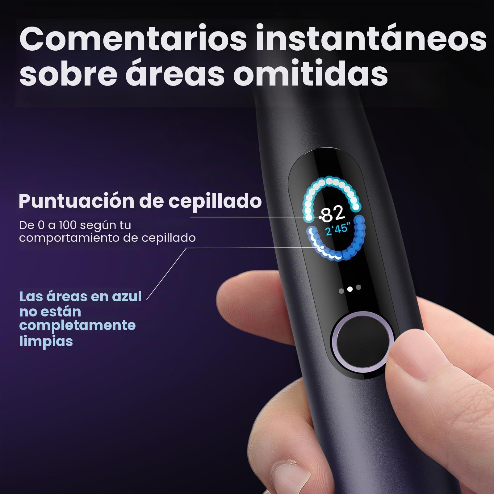 Oclean Cepillo de dientes eléctrico X Pro, Pantalla táctil inteligente, 84,000 Movimientos por minuto, 32 Niveles de intensidad, 3 Modos, Cargador 2 en 1, Sensor de presión, IPX7, Morado Oscuro