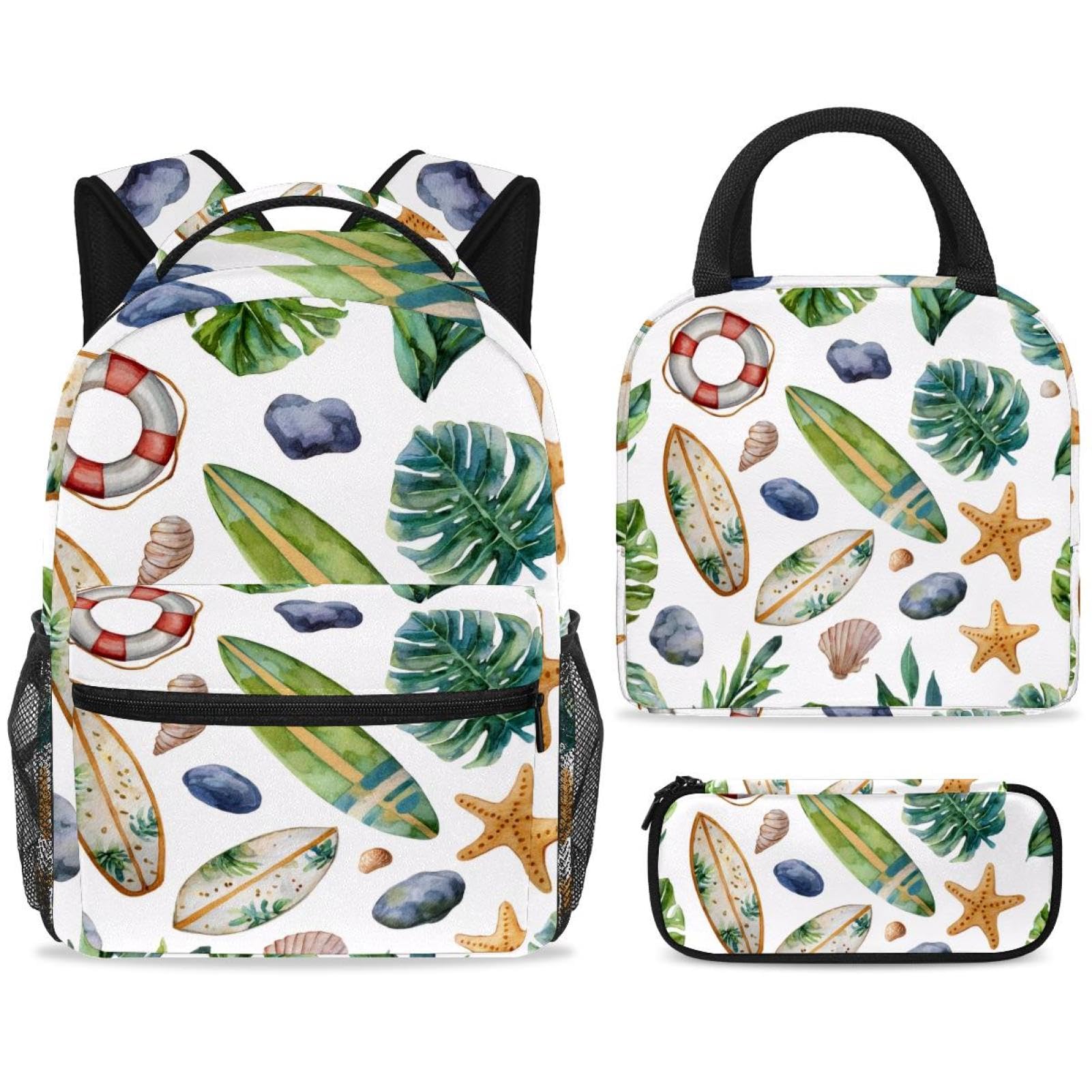 Set di zaino per la scuola con borsa per il pranzo e astuccio, set da 3 pezzi, zaino da viaggio, zaino casual per adolescenti, ragazze, ragazzi, primaria, junior, mezza estate, vacanze