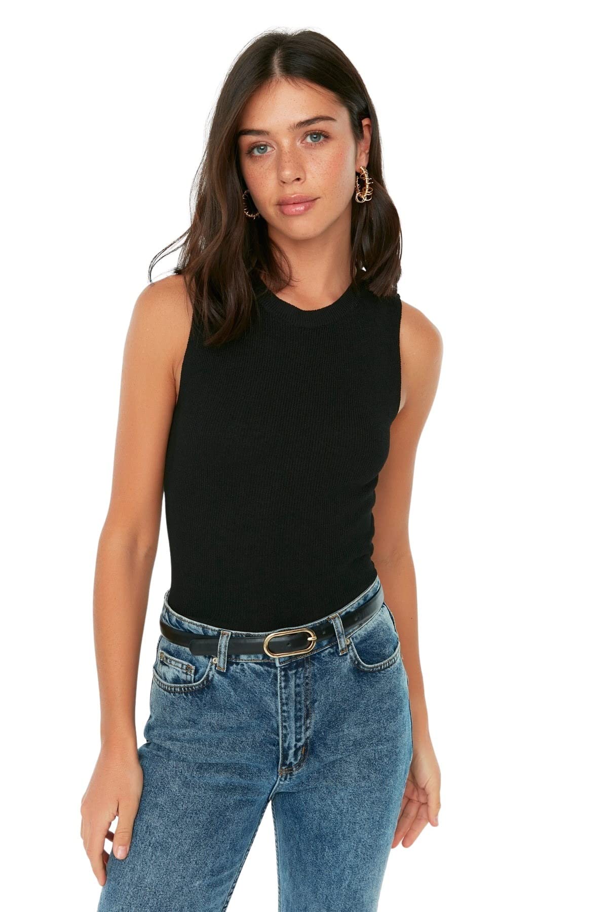 Trendyol FeMan Slim fit Bodycon Crew Neck Knitwear Blouse Black