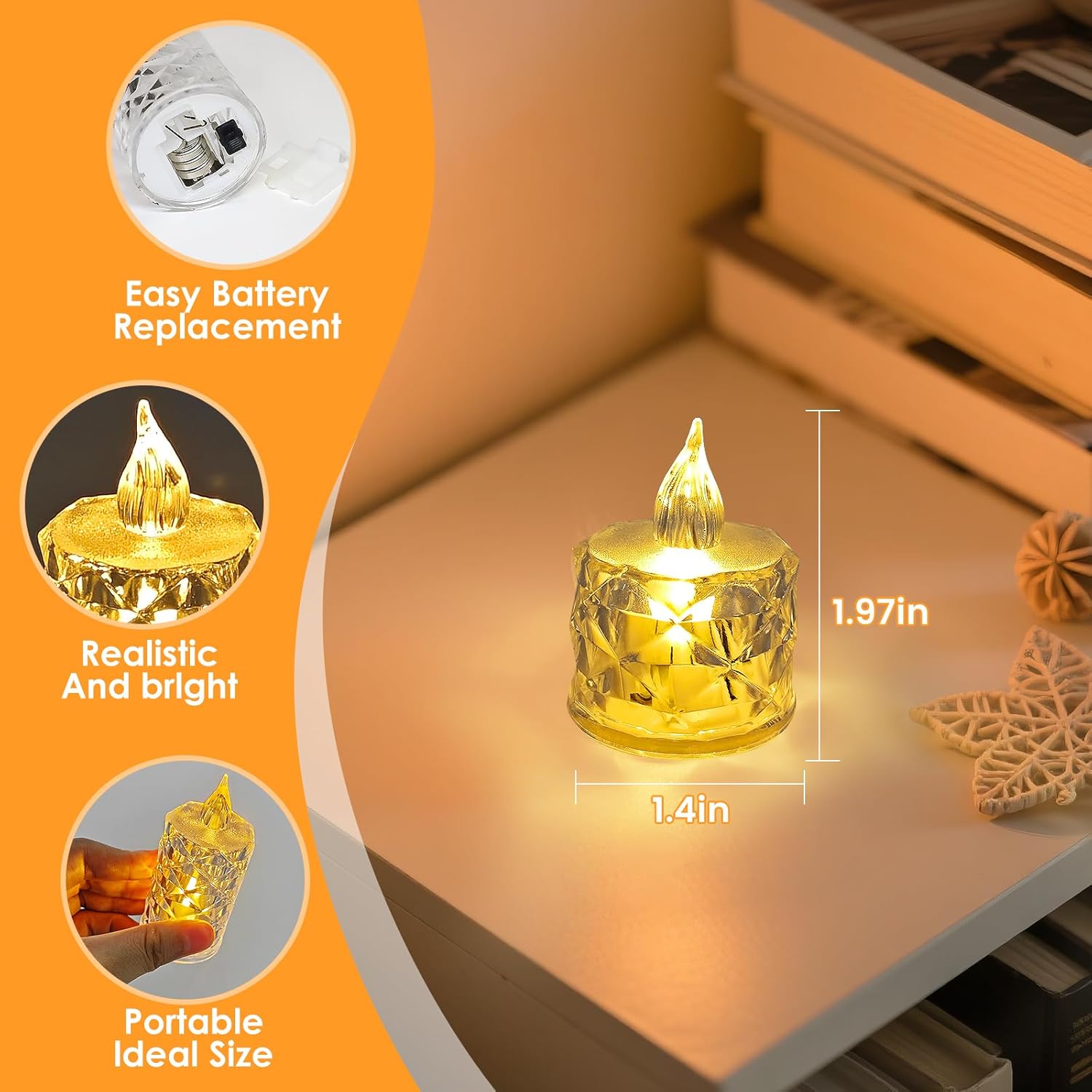 24pcs Flameless Candle Battery Operatted, Led Crystal Candle Lights, 100+Hours Fake Electeic Tealight Candles for Votive Valentines Anniversary Wedding Christmas Table Decorations - Image 5