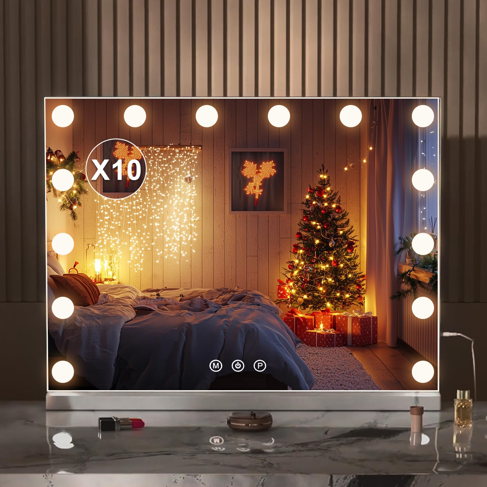 Sponsored Ad – Hollywood Style Makeup Mirror with Lights，Large Cosmetic Vanity Mirror with 3 Light Modes 50x42CM for for Home, Dressing Room (14 LED Bulbs)