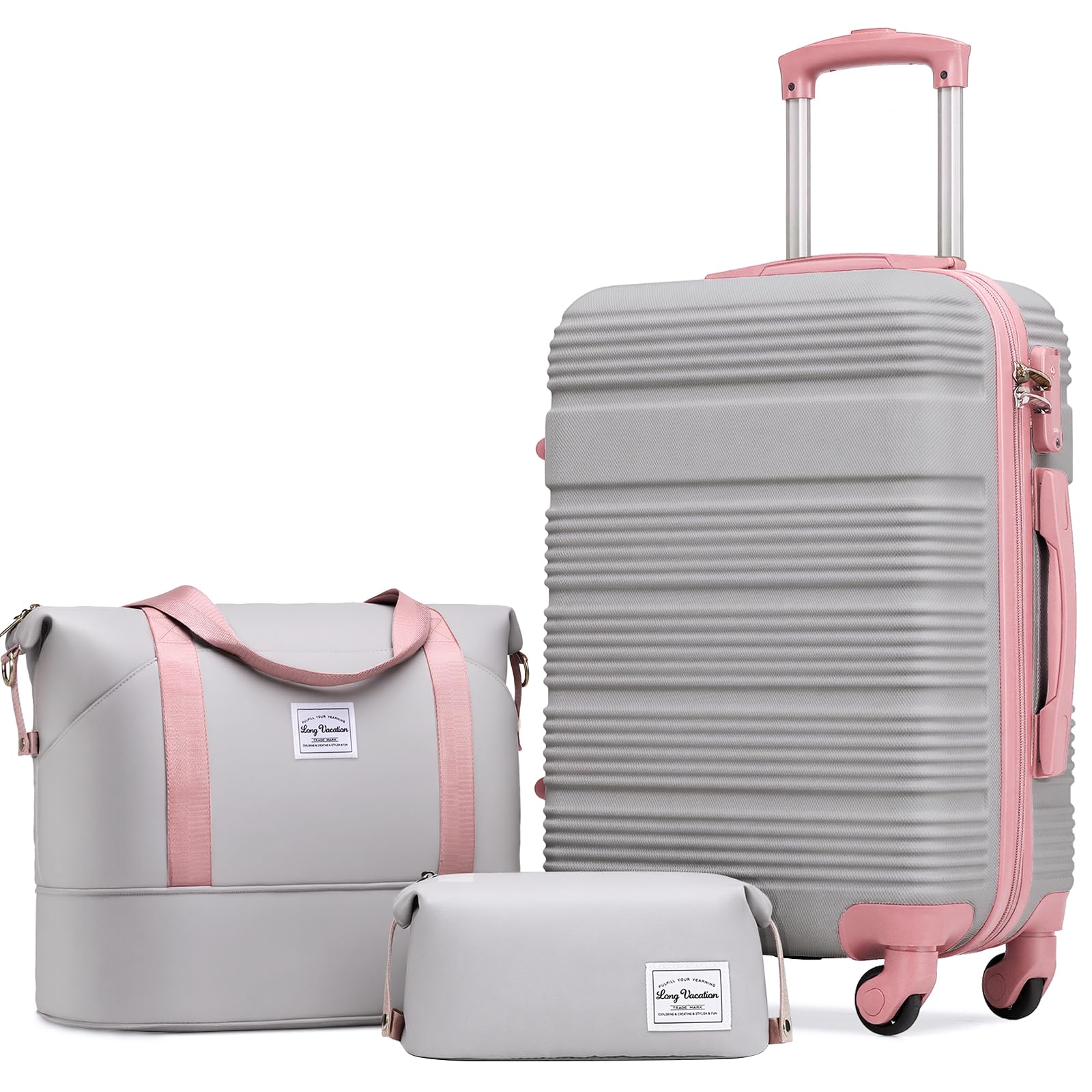 LONG VACATION 3 Piece Carry On Luggage 20 Inch Suitcase with Spinner Wheels, ABS+PC Hardshell Suitcase set with TSA Lock & YKK Zipper