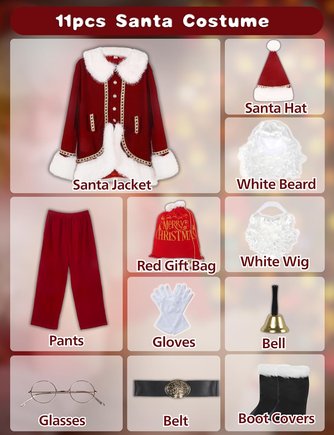 Santa Claus Costumes for Men Adult Santa Suit Plus Size Outfit Professional Deluxe 11Pcs Christmas Holiday Cosplay - Image 5