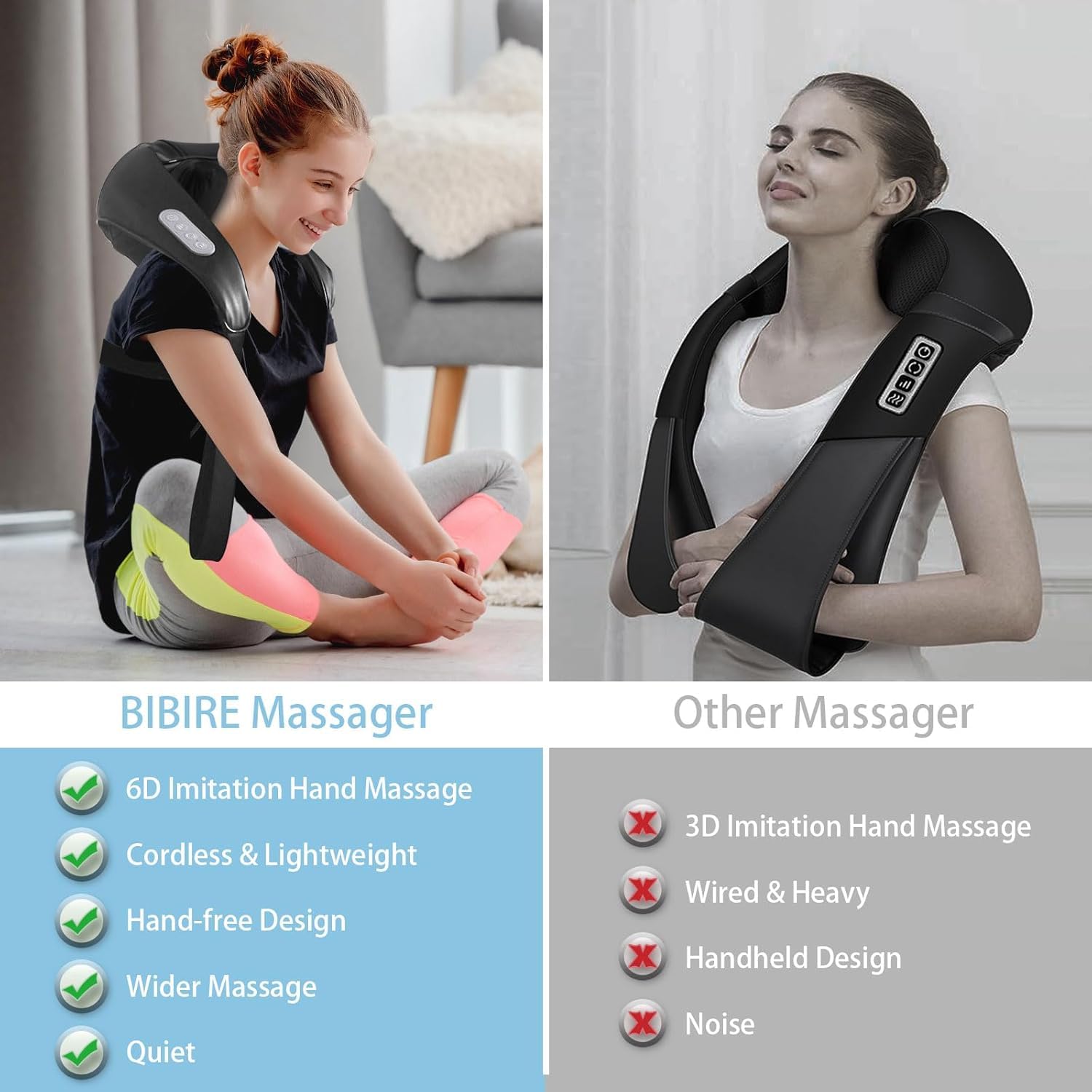 BIBIRE Cuscino massaggiante cervicale con funzione di calore, massaggiatore Shiatsu 4D di massaggio del tessuto profondo, per spalle, gambe, muscoli del corpo per alleviare il dolore, ideale per casa