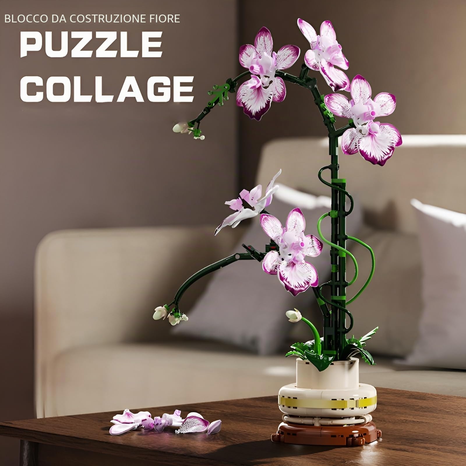 Set di mattoncini per costruzioni di fiori di orchidea, 696 pezzi di pianta artificiale in fiori giocattolo, kit di mattoncini modello collezione botanica per decorazione della casa, grandi regali per