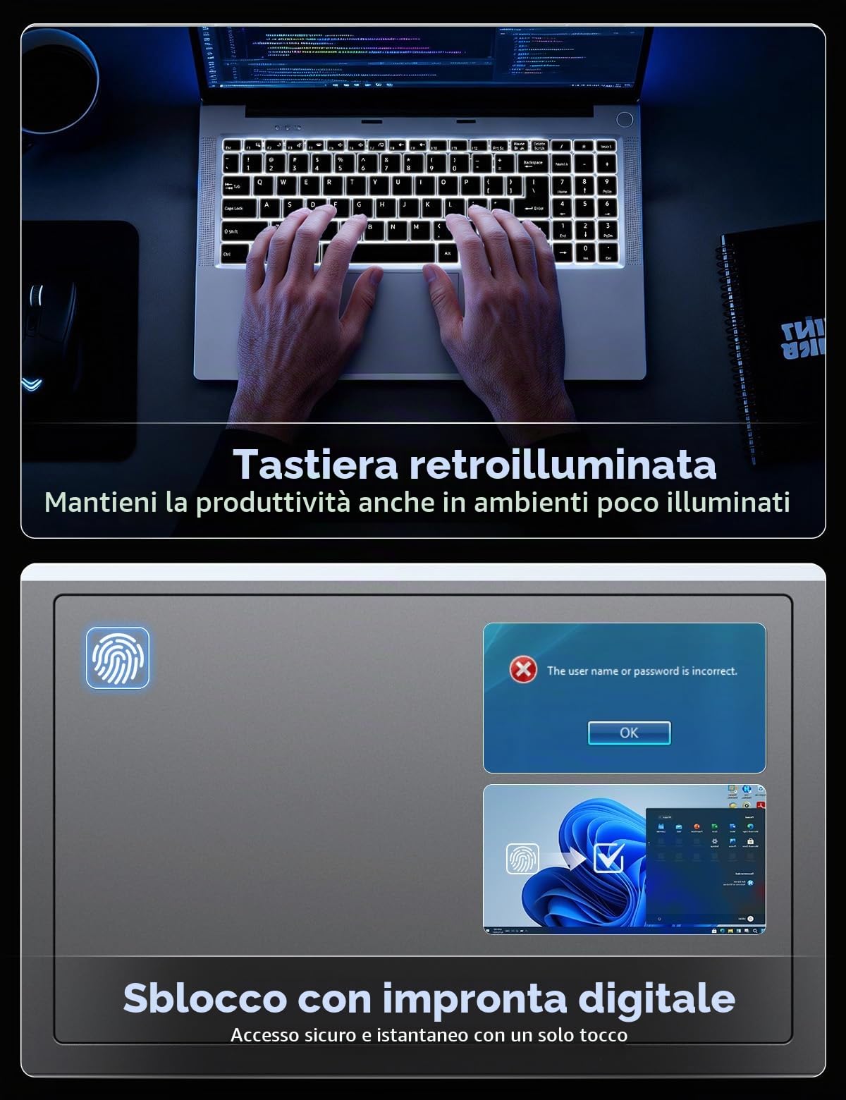 FUNYET Computer Portatile, 2026 Nuovo PC Portatile da 15,6 pollici, 32 GB di RAM, SSD da 1 TB,Laptop R7-6800H, Gaming Laptop IPS FHD 1920*1080 Notebook,Fingerprint scanner,Backlit keyboard, 5000 mAh