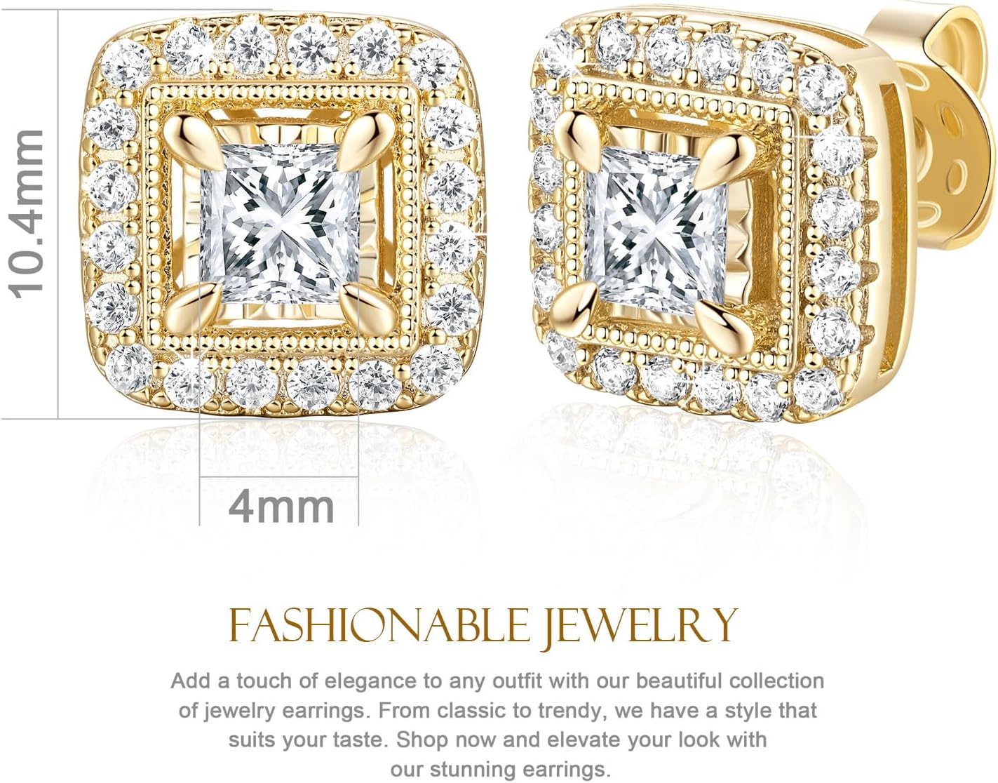 Gold Stud Earrings for Women 14K Gold Earrings Studs Hypoallergenic Small Stud Earring for Women with Cubic Zirconia Gems 10.4MM - Image 5