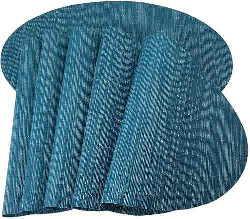 Juego de 6 manteles individuales de vinilo tejido ovalado de bambú de imitación rojo A, resistentes al calor, lavables para mesa de cocina, color