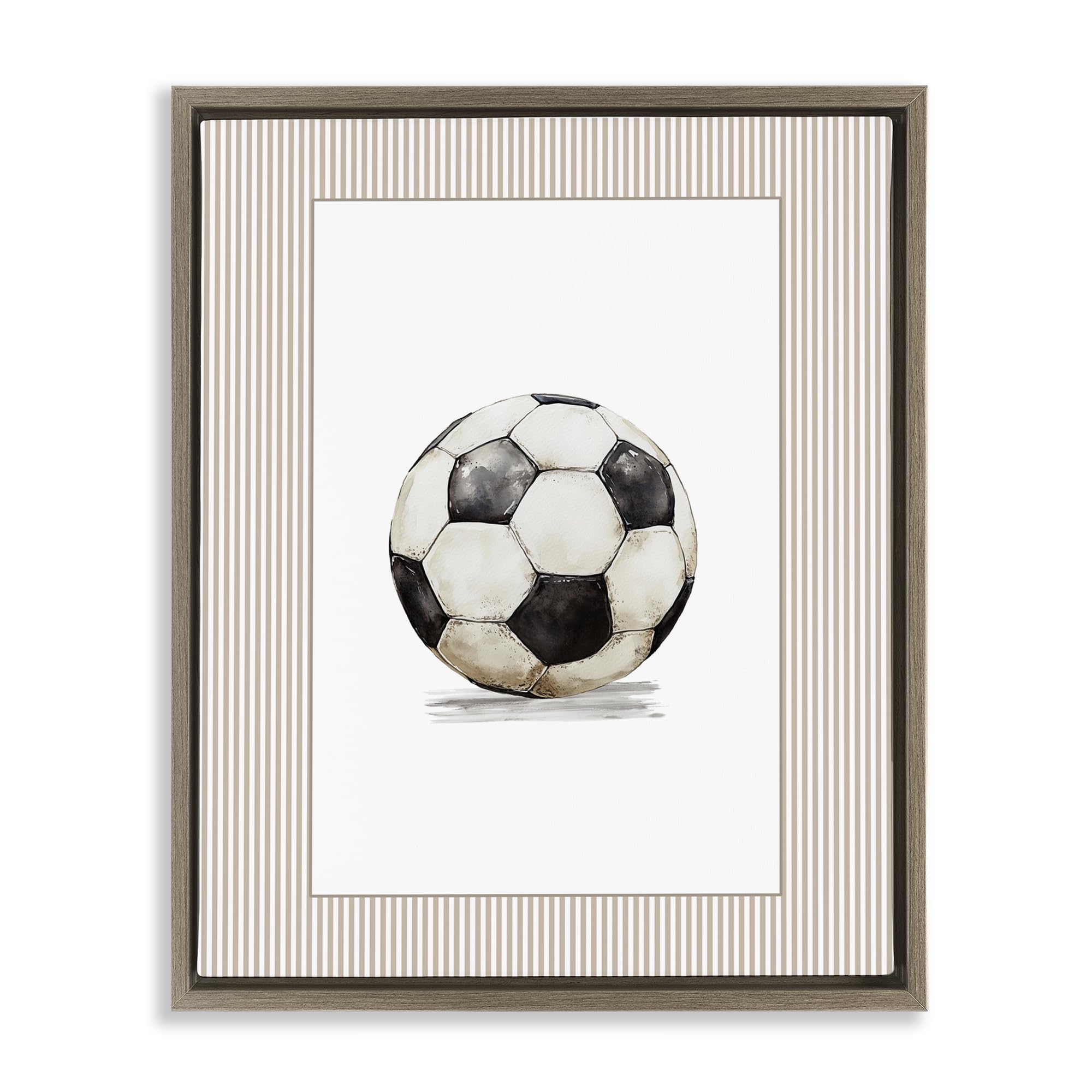 Stupell Industries 'Vintage Sports Soccer Ball', Floating Frame Canvas Art, Brown, 17 x 21 Inches, Easy to Hang and Sturdy, Made in USA, by Christine Simpson Art