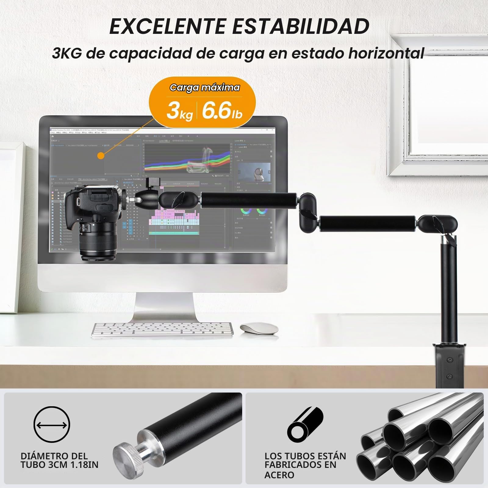 TARION Cámara Brazo articulado Soporte Abrazadera de Mesa trípode trípode de Mesa Ajustable con Adaptador de Tornillo de 3/8"a 1/4" (M)