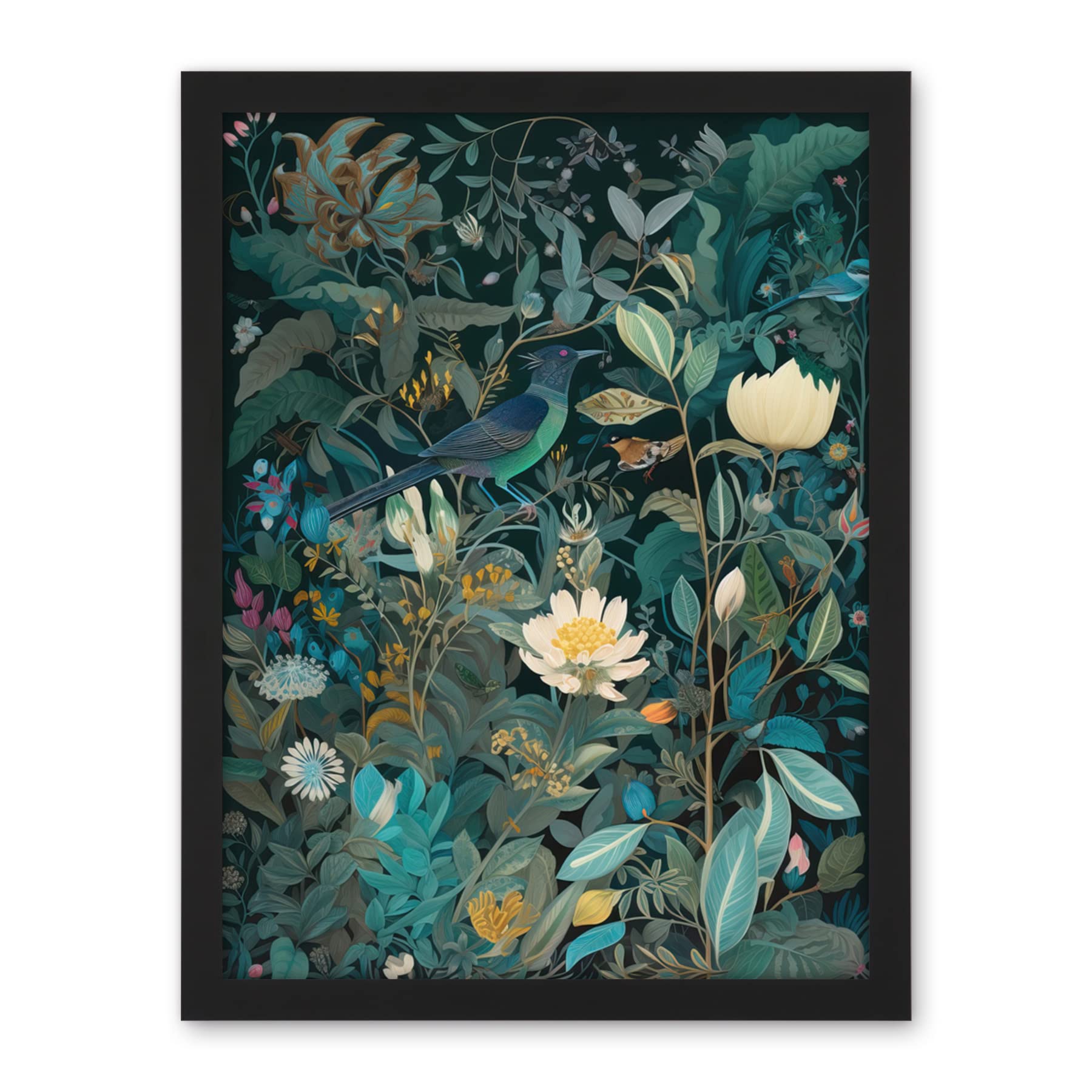 Artery8 Audubon Style Birds in Blooming Wildflower Field Artwork Framed Wall Art Print 18X24 Inch